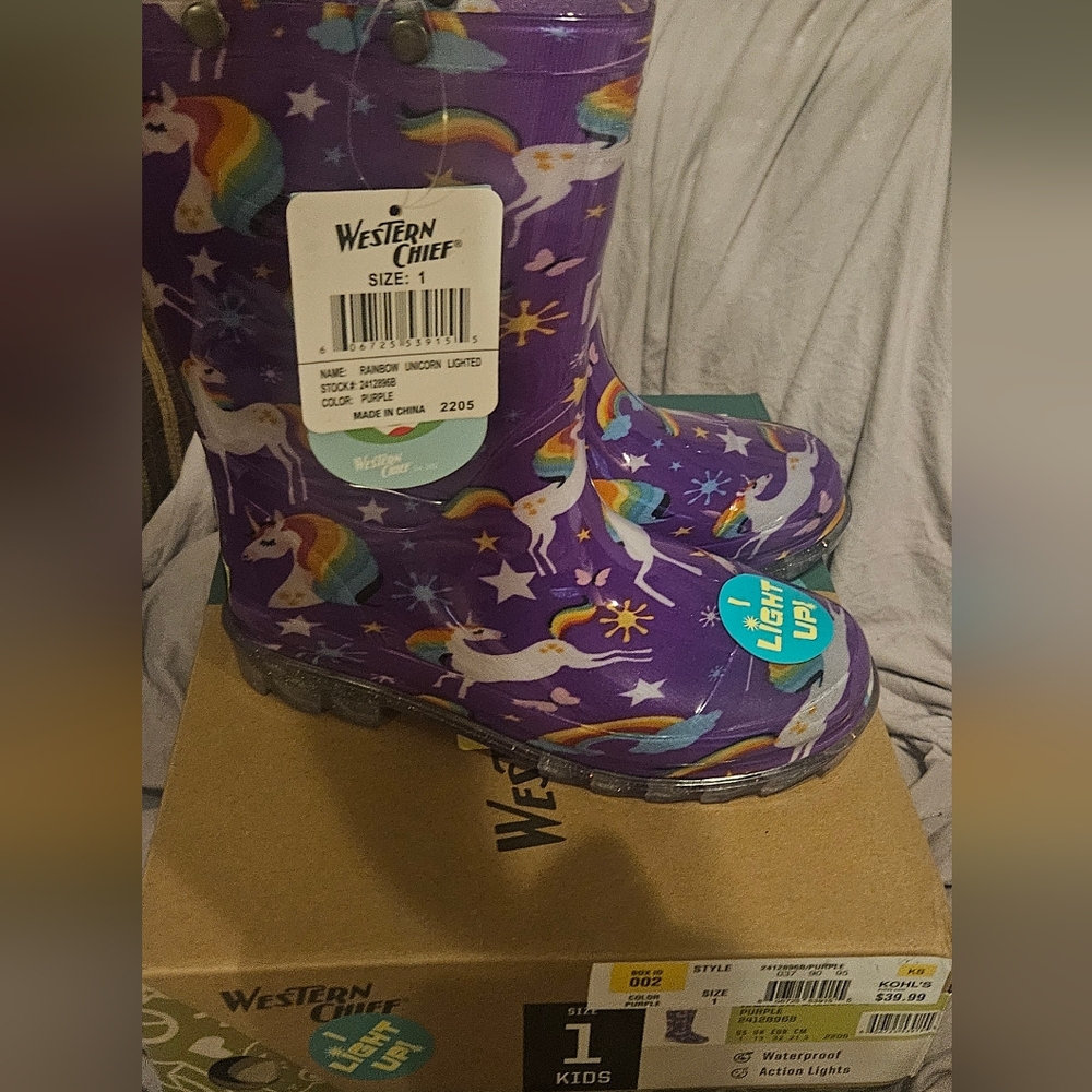 Western Chief Kids' Purple Unicorn Rain Boots